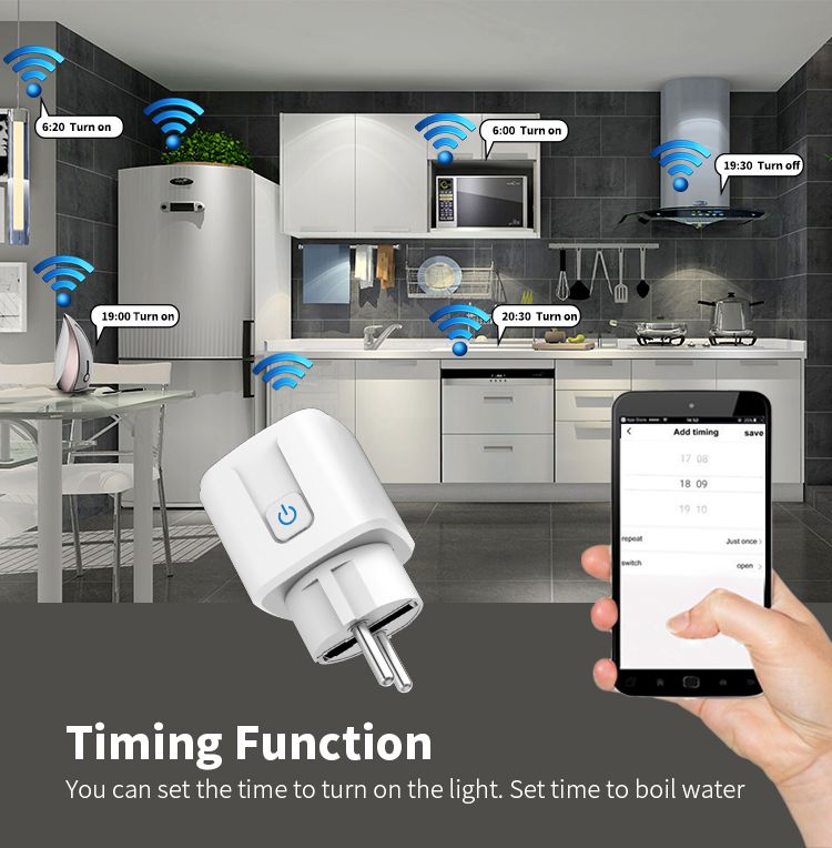 TUYA app WiF smart socket European plug APP remote control intelligent timing switch voice control 16A  WHDZ01