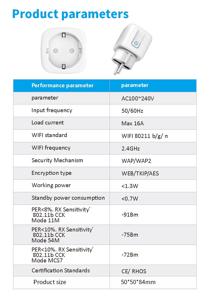 TUYA app WiF smart socket European plug APP remote control intelligent timing switch voice control 16A  WHDZ01