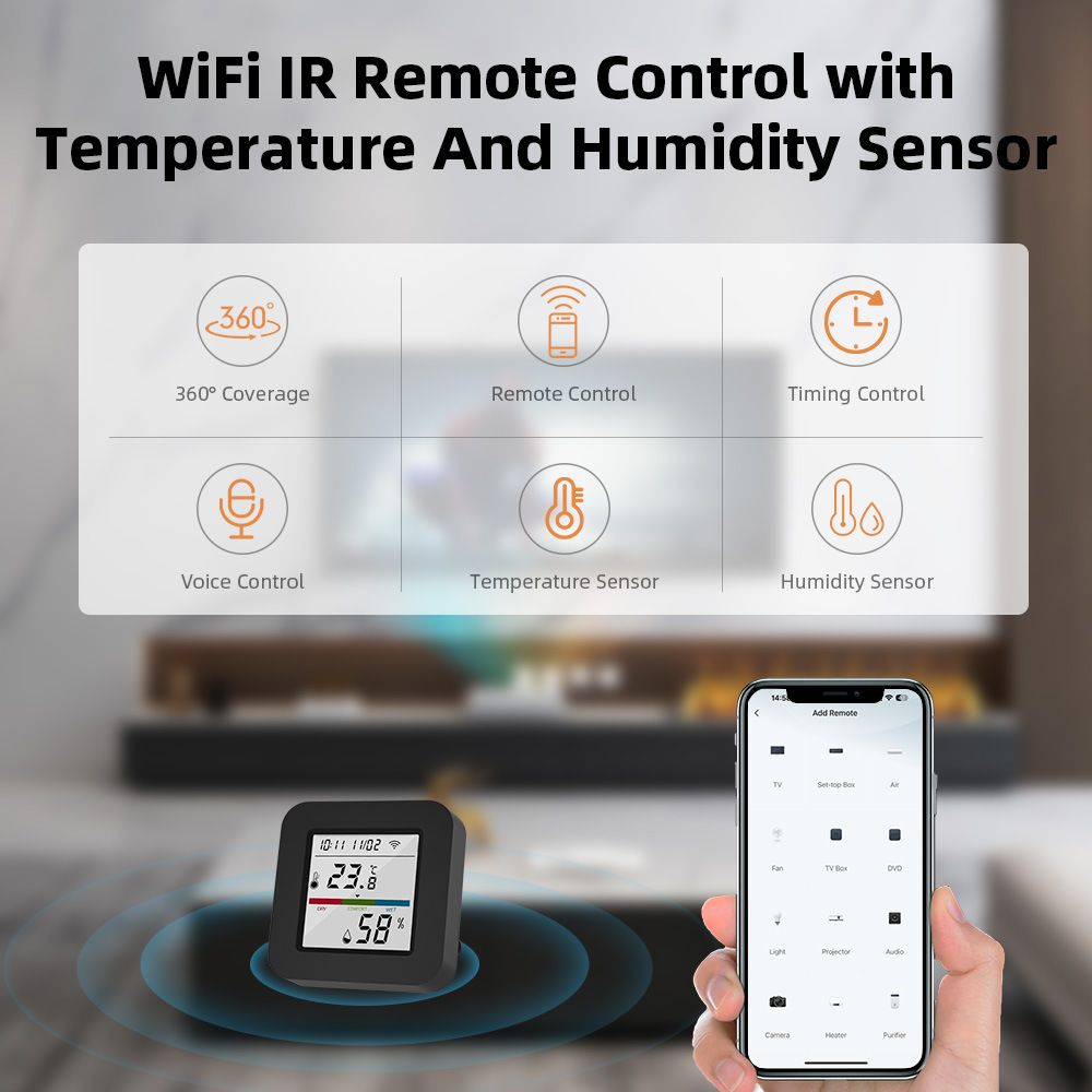 TUYA smart WIFI infrared universal remote control temperature and humidity sensor detector indoor household APP control  WHHG13