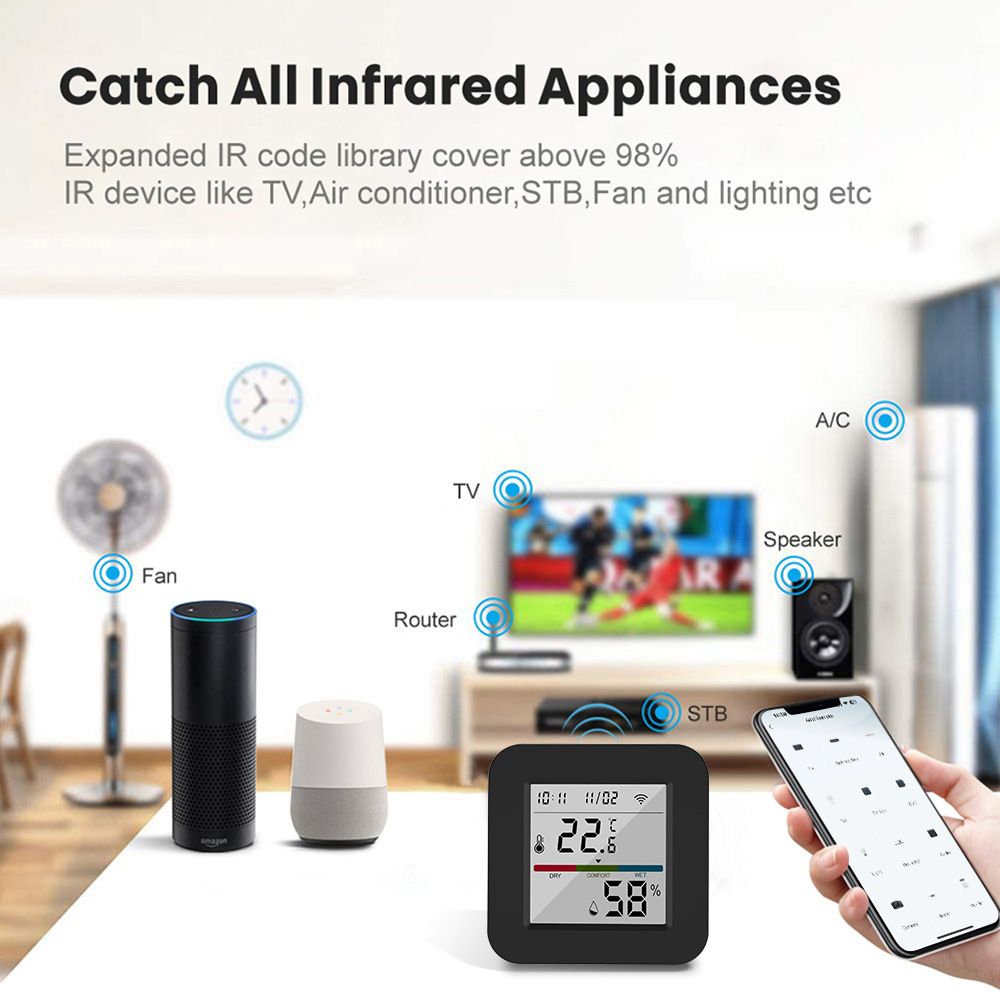 TUYA smart WIFI infrared universal remote control temperature and humidity sensor detector indoor household APP control  WHHG13