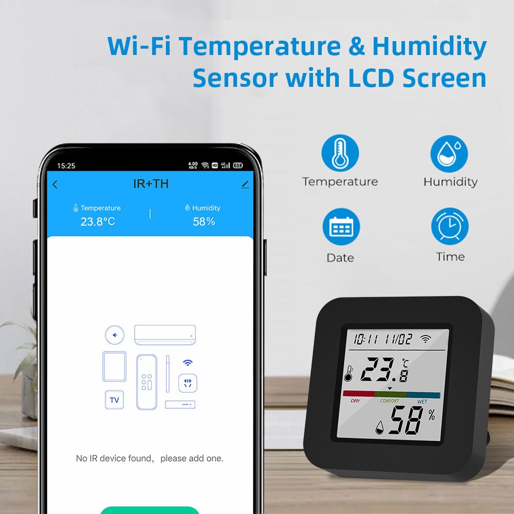 TUYA smart WIFI infrared universal remote control temperature and humidity sensor detector indoor household APP control  WHHG13