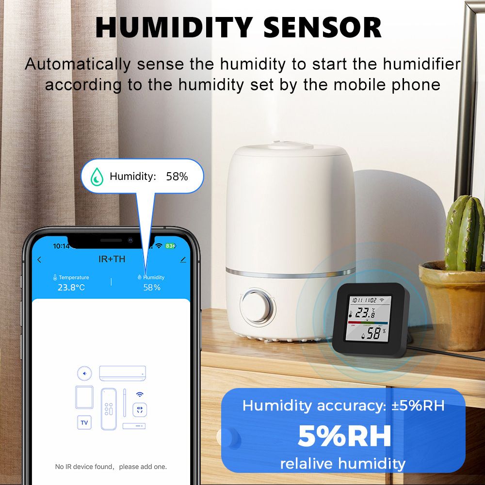 TUYA smart WIFI infrared universal remote control temperature and humidity sensor detector indoor household APP control  WHHG13