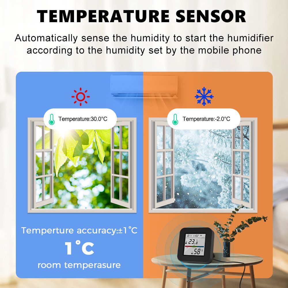 TUYA smart WIFI infrared universal remote control temperature and humidity sensor detector indoor household APP control  WHHG13