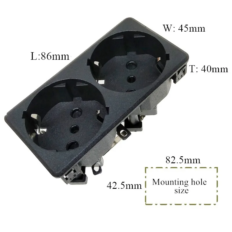 Duplex 2 Way Schuko Type F Surface Panel Mount Power Socket Receptacle AC250V 16A  16A 250V