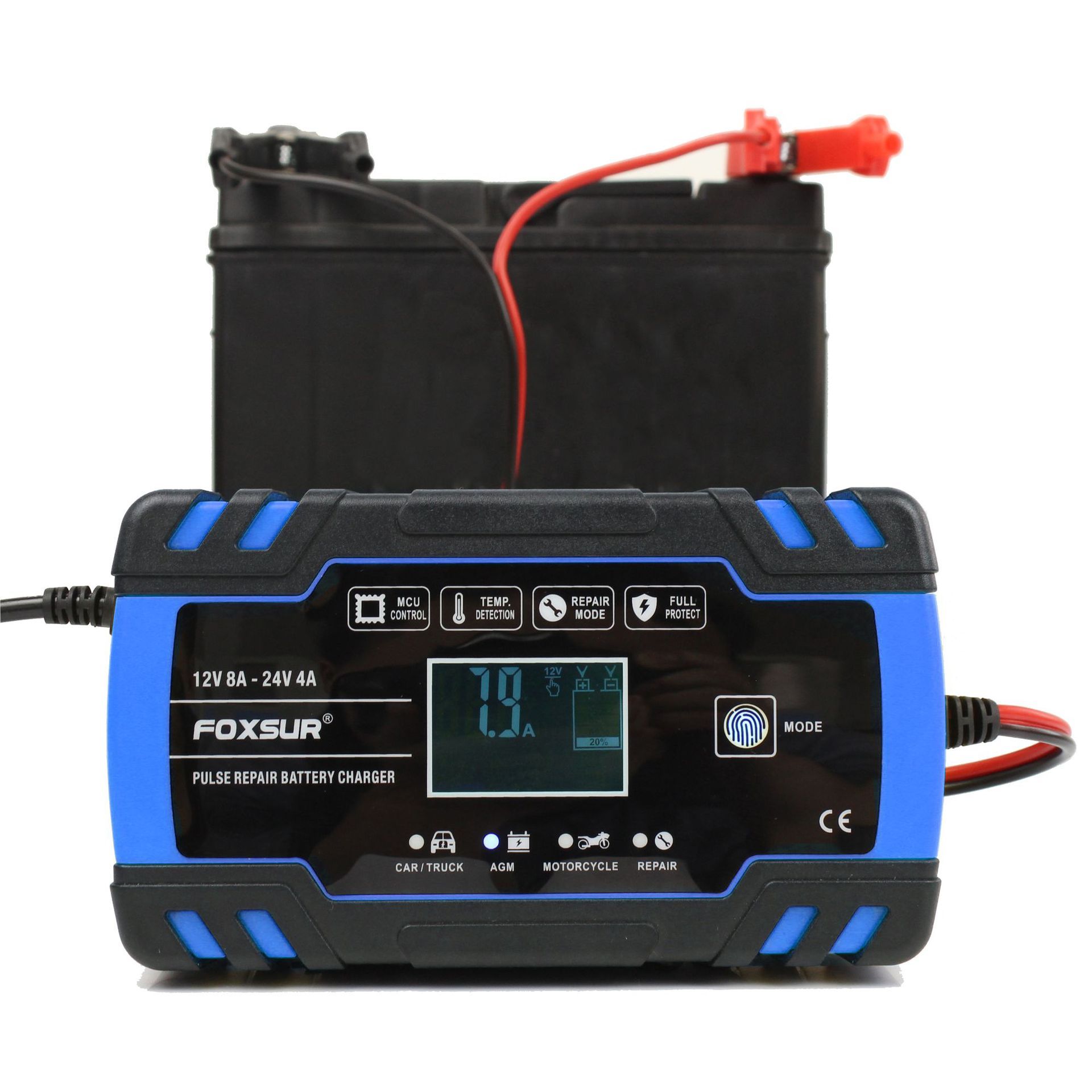 12V and 24V multi-functional intelligent charger, universal charger for motorcycles, cars and trucks, repair type charger  FBC122408D
