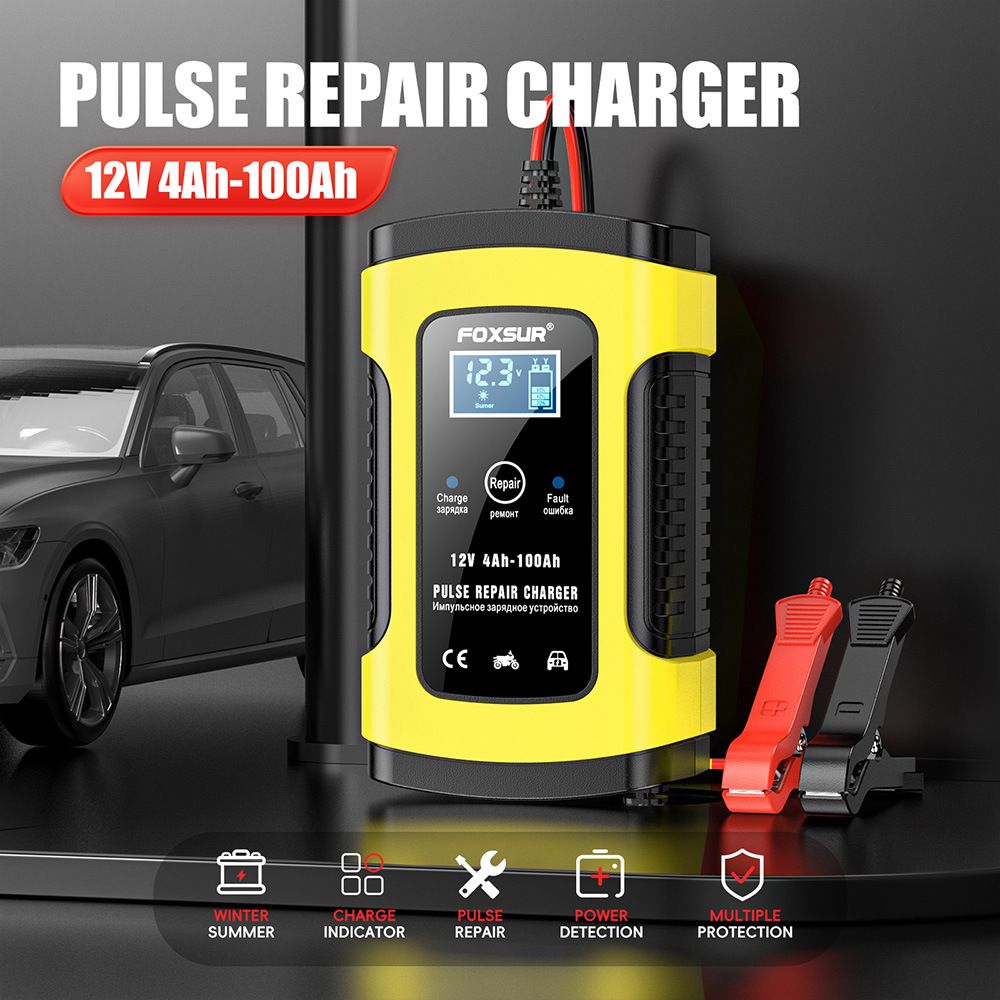 12V 5A motorcycle SUV car battery charger, pulse repair with LCD charger, European standard  FBC1205D