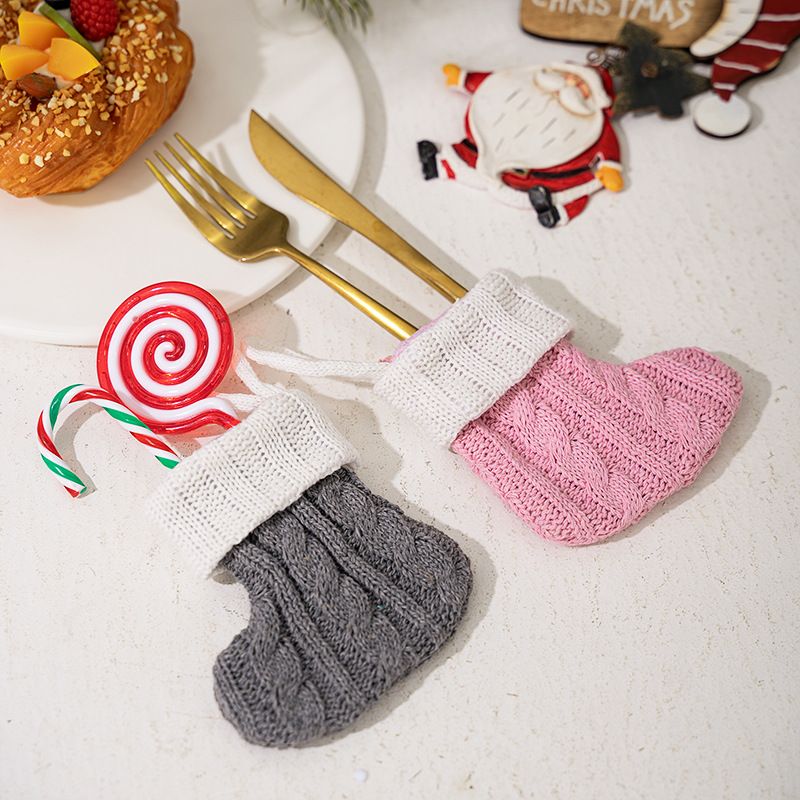 Christmas decorations Knitted Christmas stocking Nordic Christmas Gift Mini knitted Christmas stocking Pink + grey + red + green one each  ZZXW