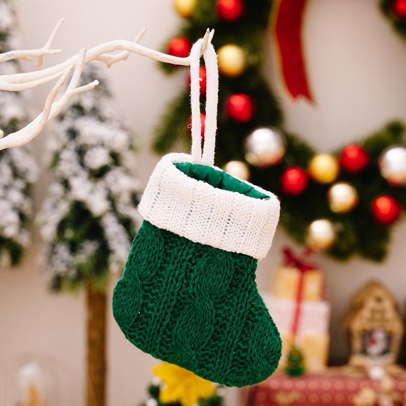 Christmas decorations Knitted Christmas stocking Nordic Christmas Gift Mini knitted Christmas stocking Pink + grey + red + green one each  ZZXW