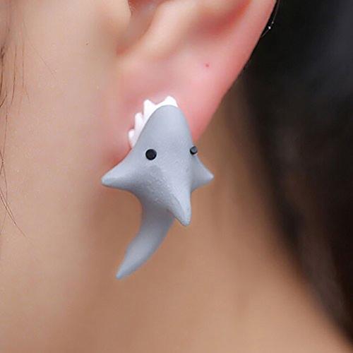 Original silver needle cartoon animal personality mouth bite ear small dinosaur crocodile earrings cute funny earrings girl 8 pairs a set  1470