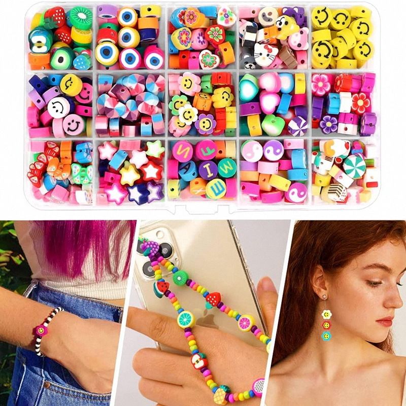 Polymer beads 300 pieces fruit smiley hand polymer 15 styles DIY jewelry accessories  RT-15002