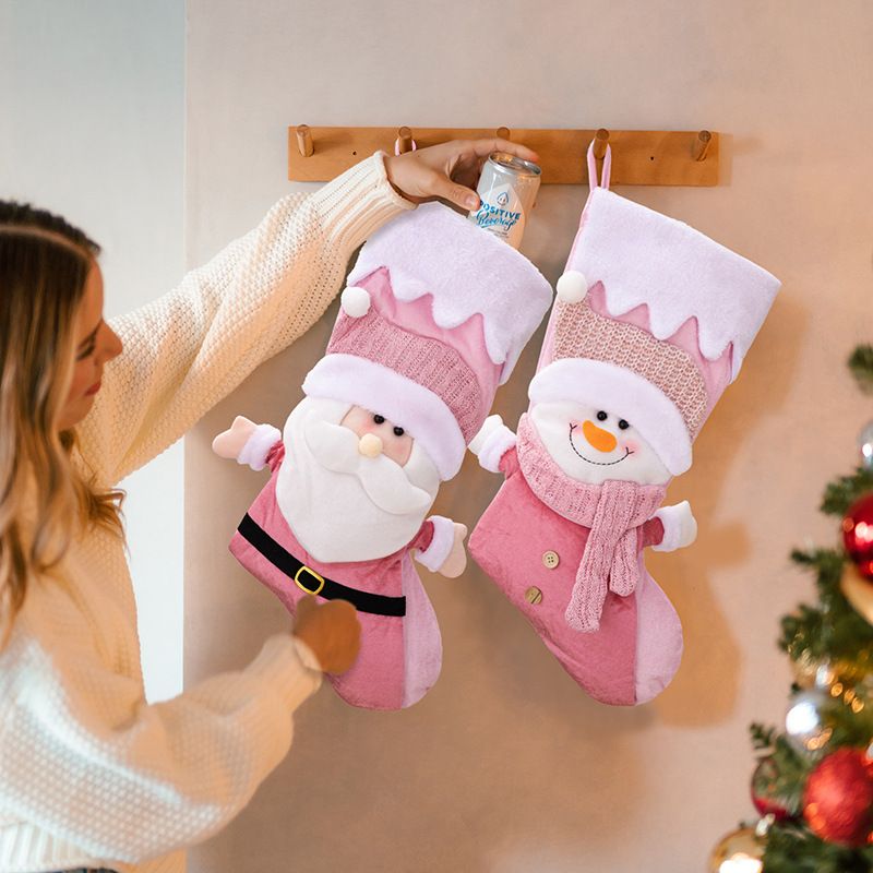 Christmas decorations Nordic wind Christmas stocking Pink Old man Snowman Christmas stocking gift bag Gift socks Old man + snowman one each Other A+B