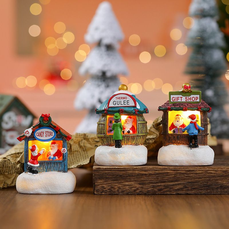 3PCS Christmas resin small House Santa Claus Shop micro landscape resin decoration Christmas gifts for children Other A+B+C