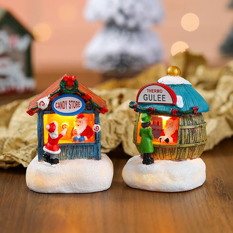 3PCS Christmas resin small House Santa Claus Shop micro landscape resin decoration Christmas gifts for children Other A+B+C