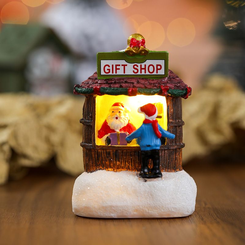 3PCS Christmas resin small House Santa Claus Shop micro landscape resin decoration Christmas gifts for children Other A+B+C