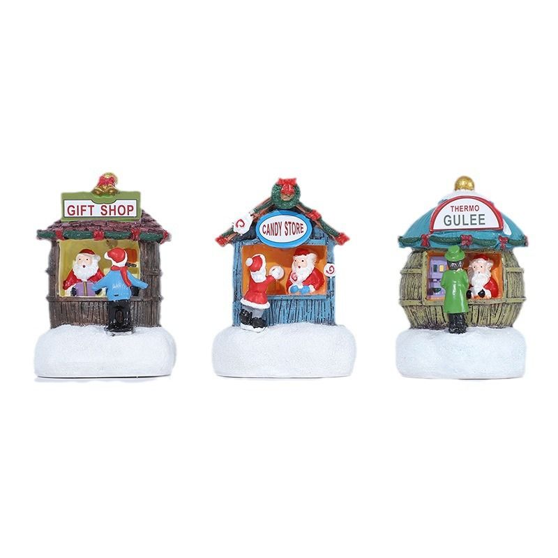 3PCS Christmas resin small House Santa Claus Shop micro landscape resin decoration Christmas gifts for children Other A+B+C