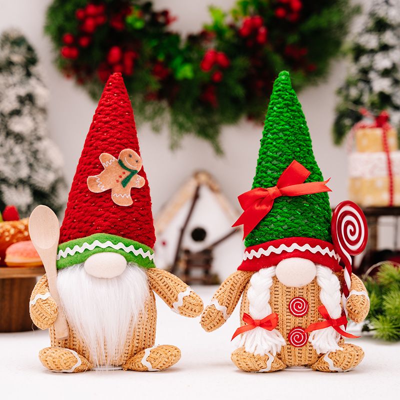 Christmas decoration gingerbread Man decoration Luminescent biscuit Man Red and green pointed hat with light doll male + female one each  A+B