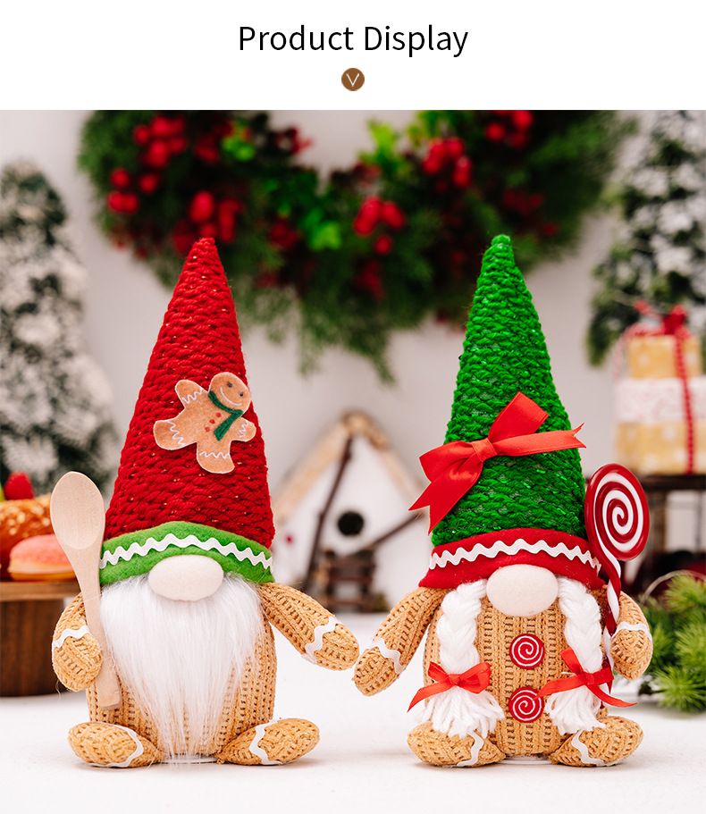 Christmas decoration gingerbread Man decoration Luminescent biscuit Man Red and green pointed hat with light doll male + female one each  A+B