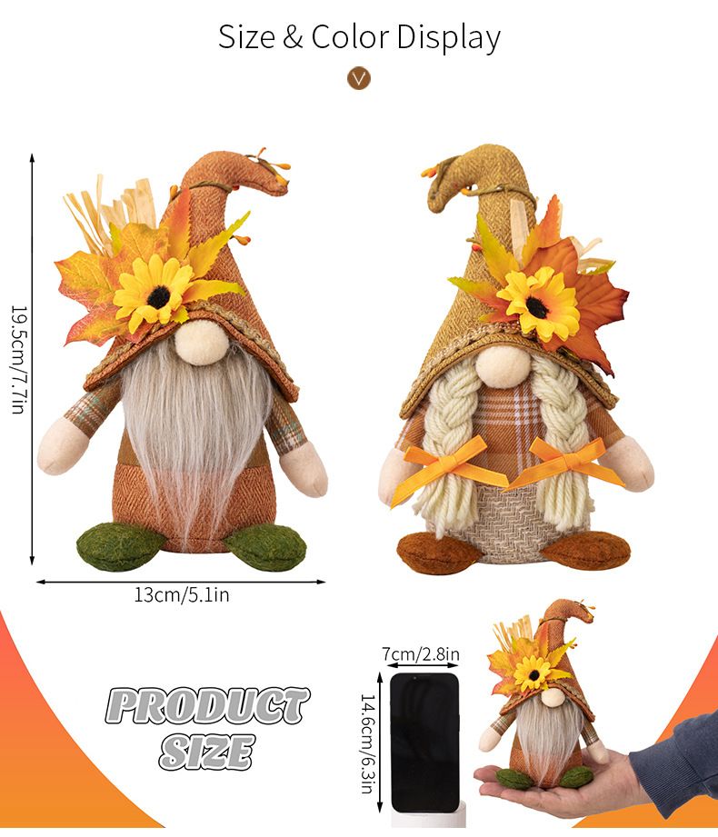 Thanksgiving decorations Standing Faceless doll Midget Adornment Harvest Maple Leaf Sunflower curved hat Rudolph men + women one each  A+B