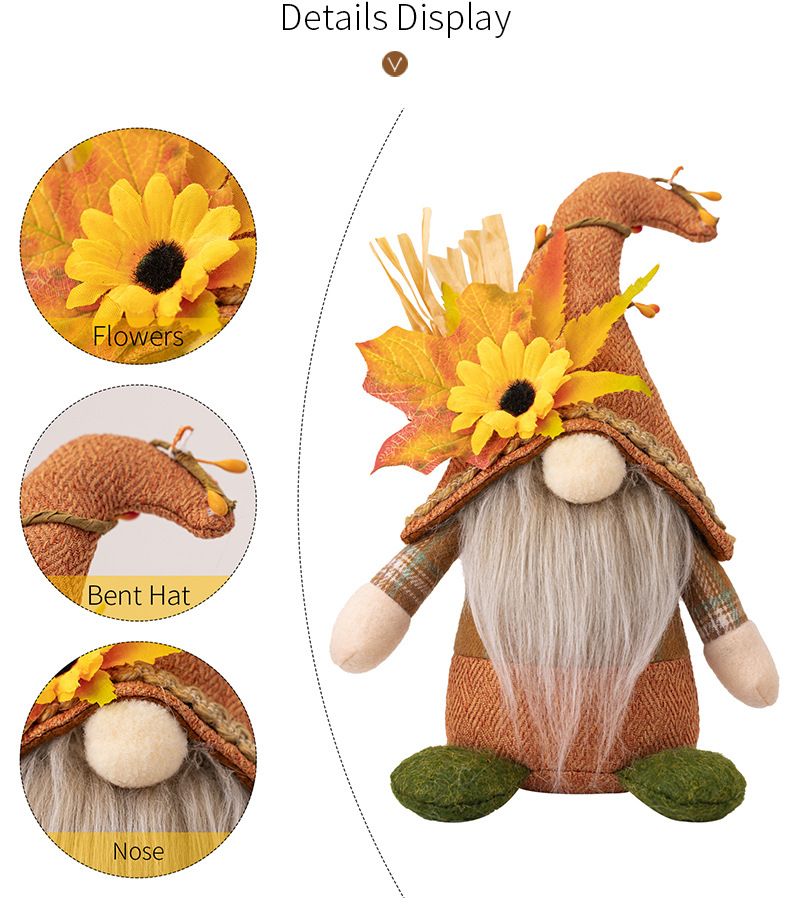 Thanksgiving decorations Standing Faceless doll Midget Adornment Harvest Maple Leaf Sunflower curved hat Rudolph men + women one each  A+B