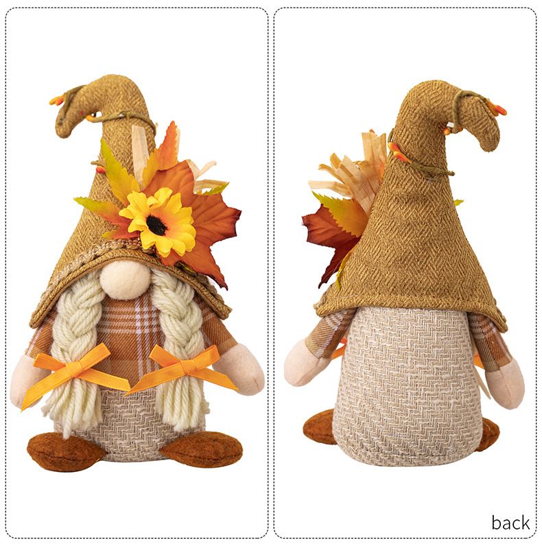 Thanksgiving decorations Standing Faceless doll Midget Adornment Harvest Maple Leaf Sunflower curved hat Rudolph men + women one each  A+B