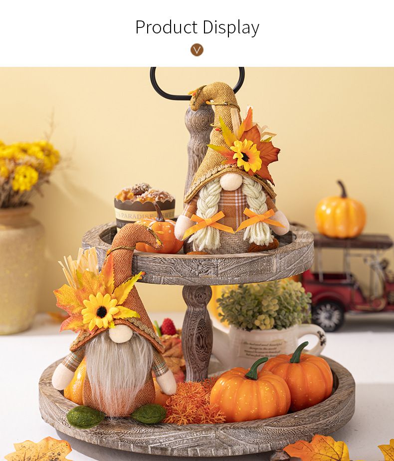 Thanksgiving decorations Standing Faceless doll Midget Adornment Harvest Maple Leaf Sunflower curved hat Rudolph men + women one each  A+B