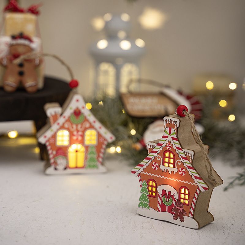 Christmas cottage wooden pendant Christmas gingerbread cottage with lights pendant Christmas tree decoration hanging A +B one each  A+B