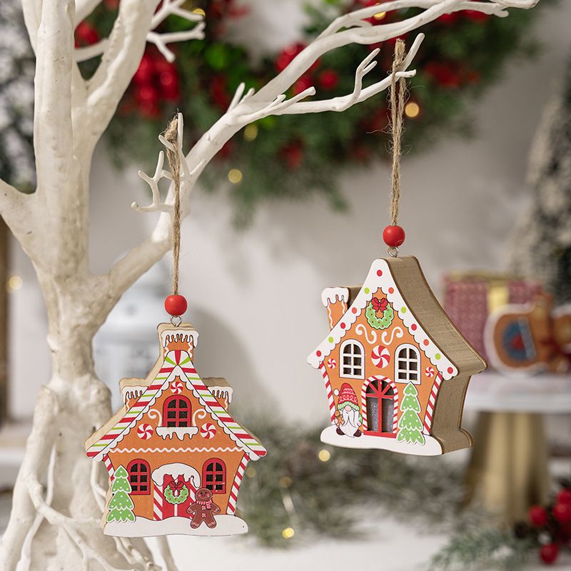 Christmas cottage wooden pendant Christmas gingerbread cottage with lights pendant Christmas tree decoration hanging A +B one each  A+B