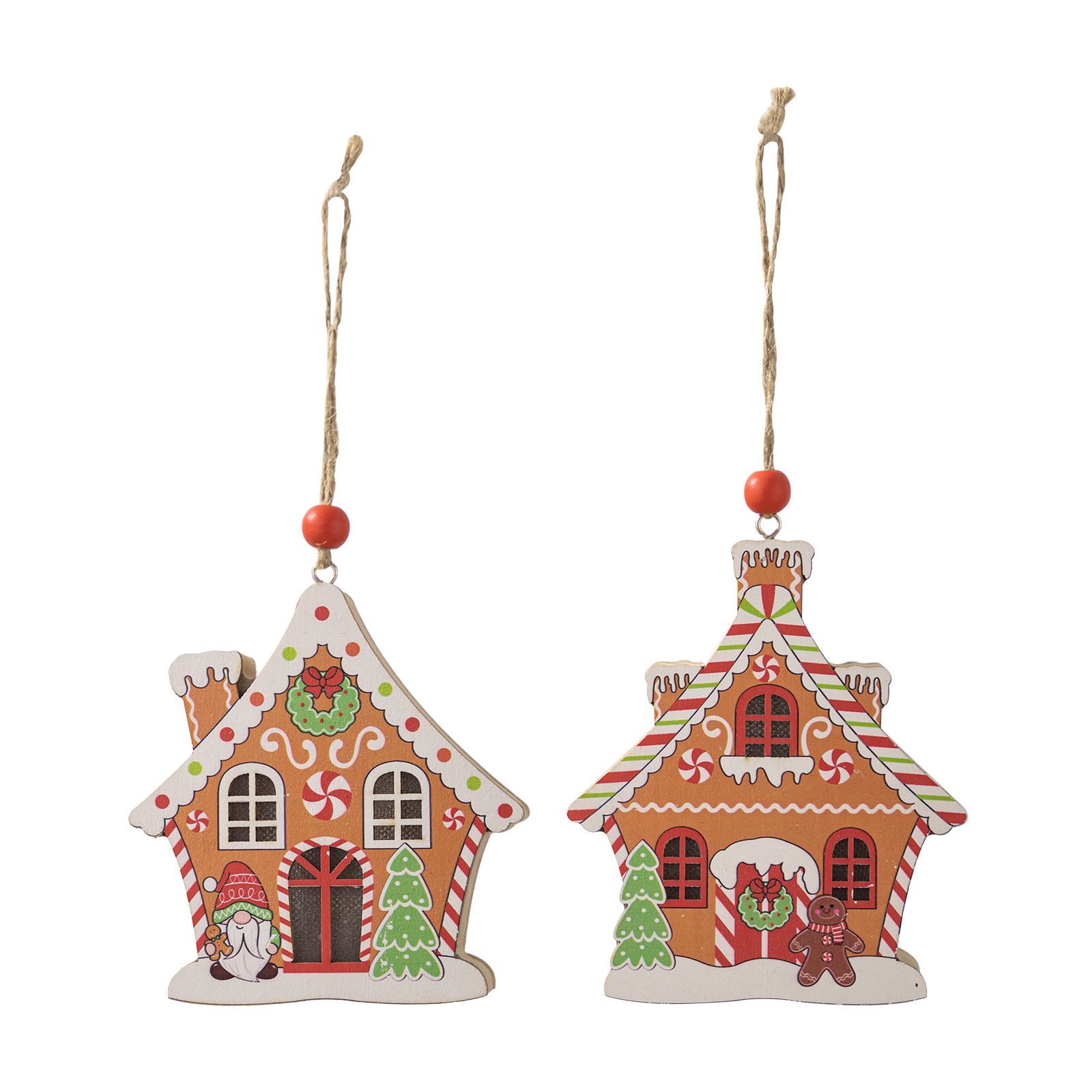 Christmas cottage wooden pendant Christmas gingerbread cottage with lights pendant Christmas tree decoration hanging A +B one each  A+B