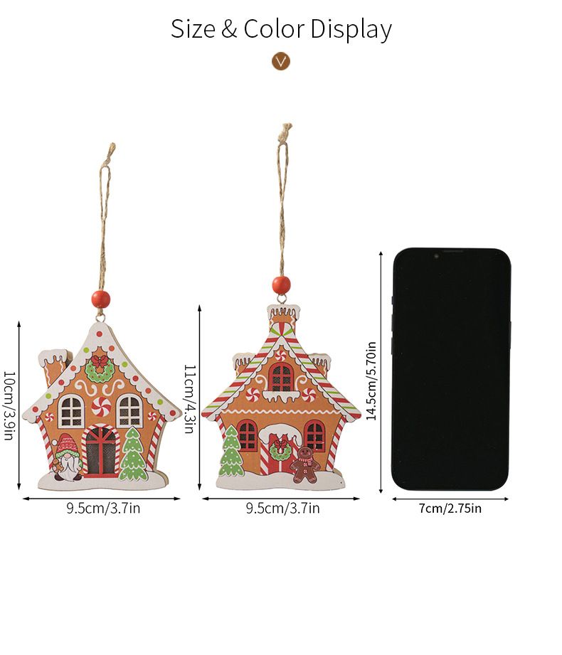 Christmas cottage wooden pendant Christmas gingerbread cottage with lights pendant Christmas tree decoration hanging A +B one each  A+B