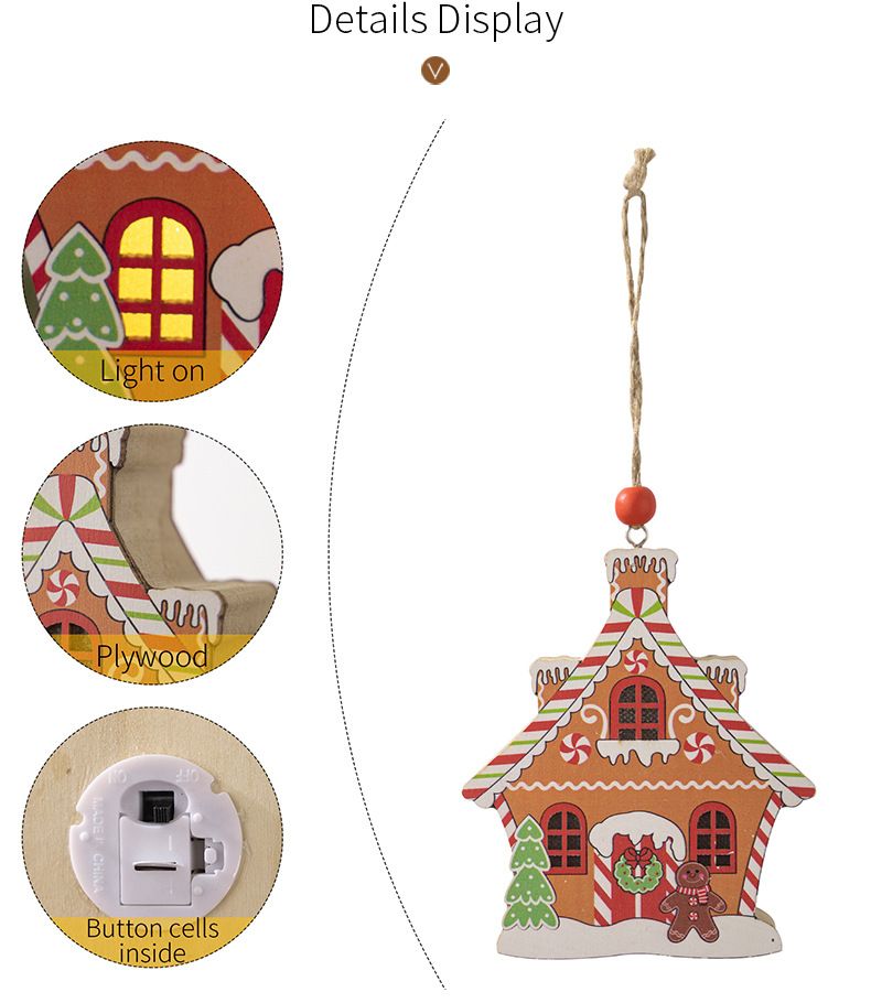 Christmas cottage wooden pendant Christmas gingerbread cottage with lights pendant Christmas tree decoration hanging A +B one each  A+B