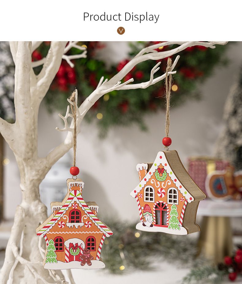 Christmas cottage wooden pendant Christmas gingerbread cottage with lights pendant Christmas tree decoration hanging A +B one each  A+B