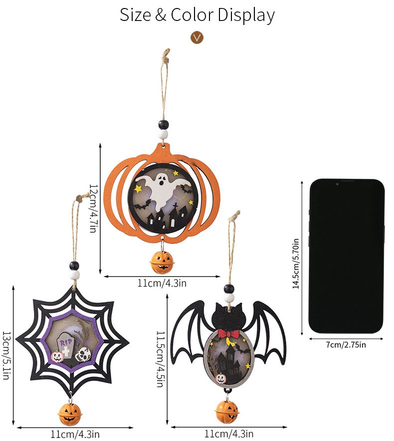 3PCS Halloween wooden pumpkin pendants with lights Decorate the glow scary pumpkin spider pendants in the ghost festival atmosphere Other A+B+C