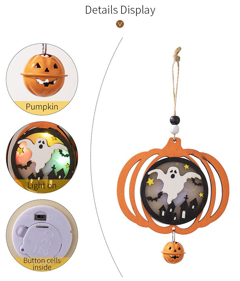 3PCS Halloween wooden pumpkin pendants with lights Decorate the glow scary pumpkin spider pendants in the ghost festival atmosphere Other A+B+C