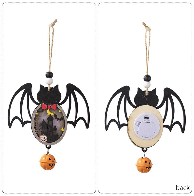 3PCS Halloween wooden pumpkin pendants with lights Decorate the glow scary pumpkin spider pendants in the ghost festival atmosphere Other A+B+C