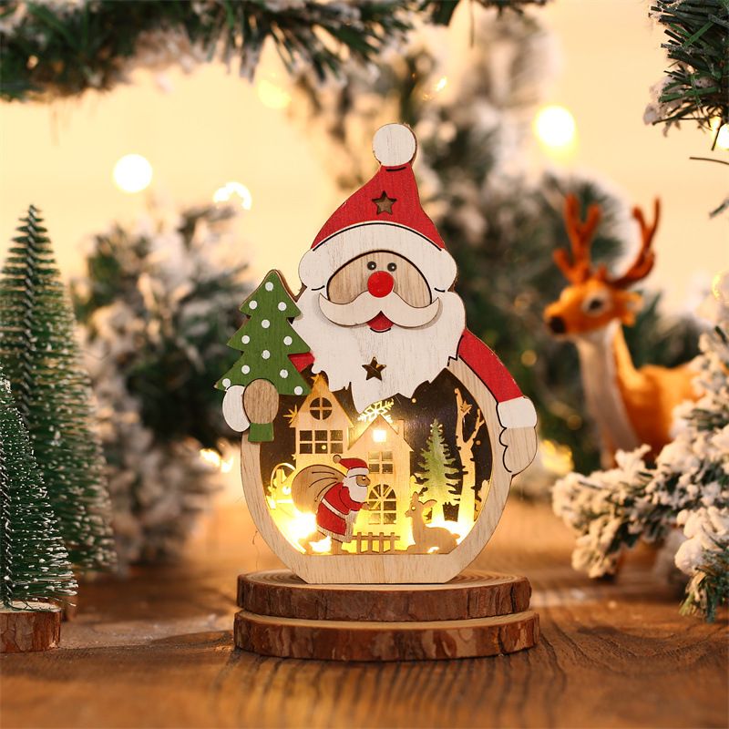 Christmas decorations LED light Santa Claus style wooden Christmas ornaments Hotel window decoration old man + snowman Other A+B