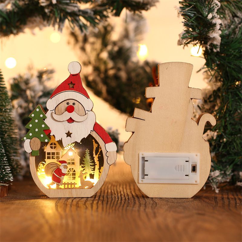 Christmas decorations LED light Santa Claus style wooden Christmas ornaments Hotel window decoration old man + snowman Other A+B