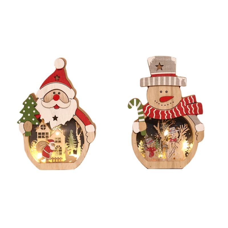 Christmas decorations LED light Santa Claus style wooden Christmas ornaments Hotel window decoration old man + snowman Other A+B