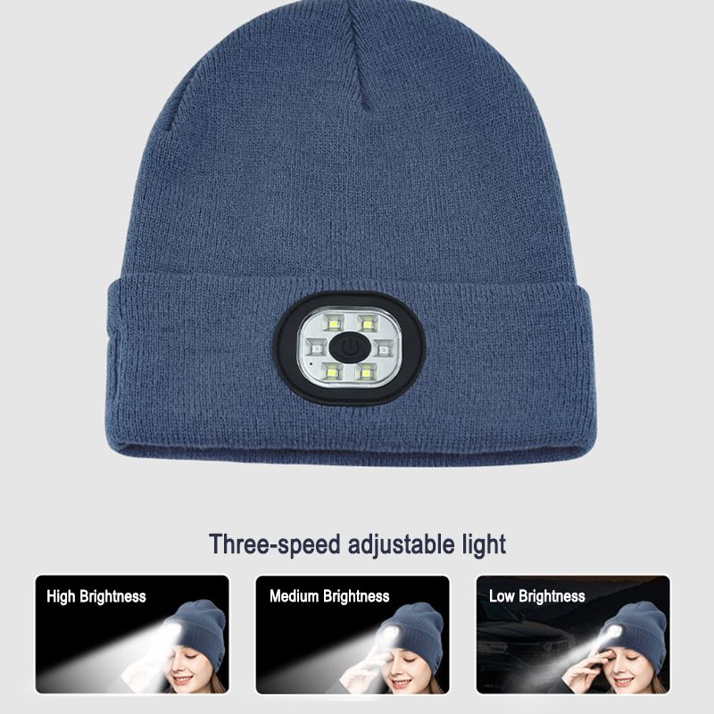 [Grey] LED lighting knit cap Rechargeable removable removable outdoor sports cold light cap light cap  M1-L10