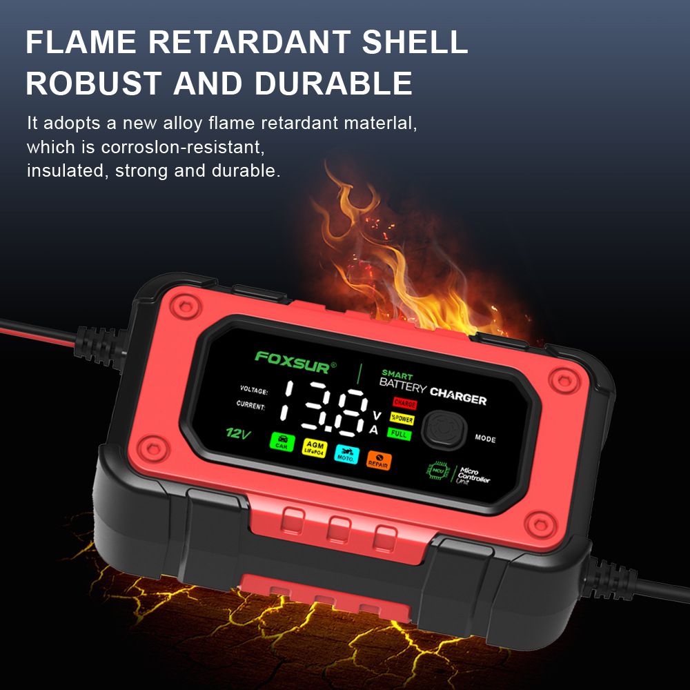 7A large screen color display 12V motorcycle and car charger AGM lead-acid lithium iron phosphate charger  FBC1207E
