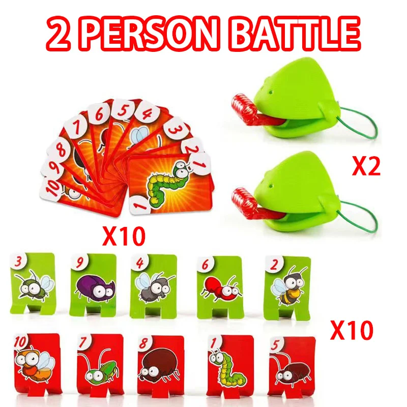 [2 Person Battle] Frog Lizard Mask Wagging Tongue Lick Cards Board Games for Children Family Party Toys Antistress Funny Desktop Puzzle Game Toys  YIZHI