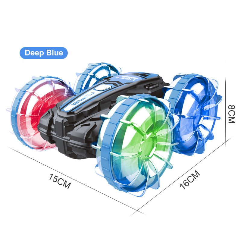 [Blue] Two-sided luminous amphibious vehicle stunt remote control amphibious tumbling rotary remote control stunt vehicle beach  1203J