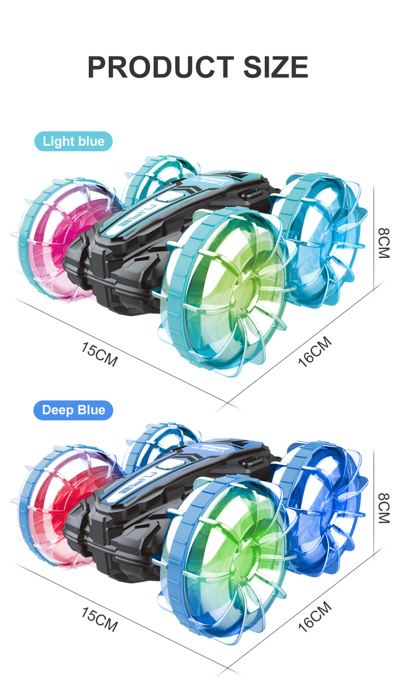 [Blue] Two-sided luminous amphibious vehicle stunt remote control amphibious tumbling rotary remote control stunt vehicle beach  1203J