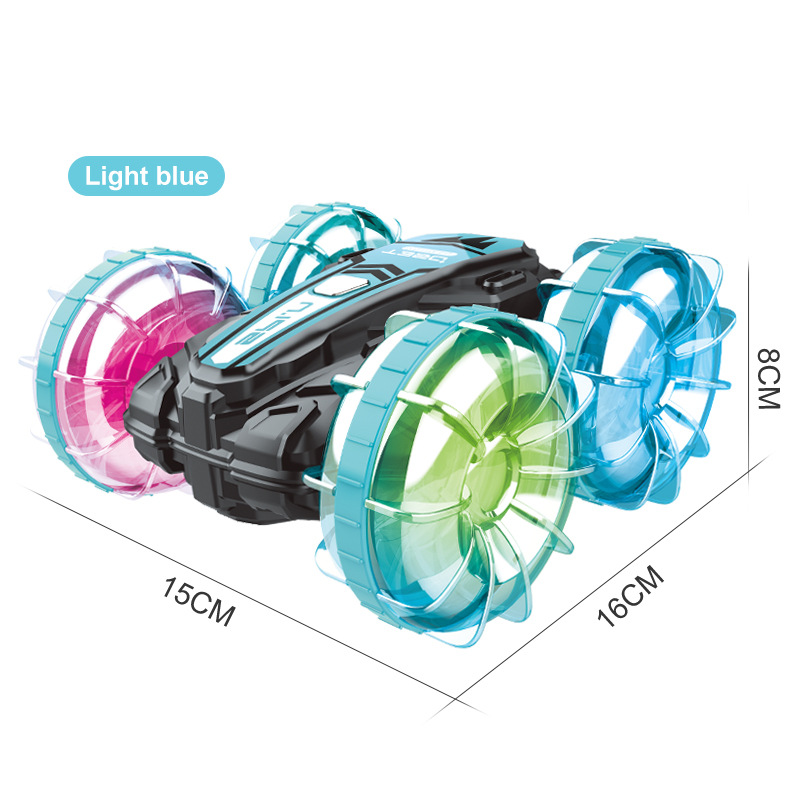 [Wathet] Two-sided luminous amphibious vehicle stunt remote control amphibious tumbling rotary remote control stunt vehicle beach  1203J