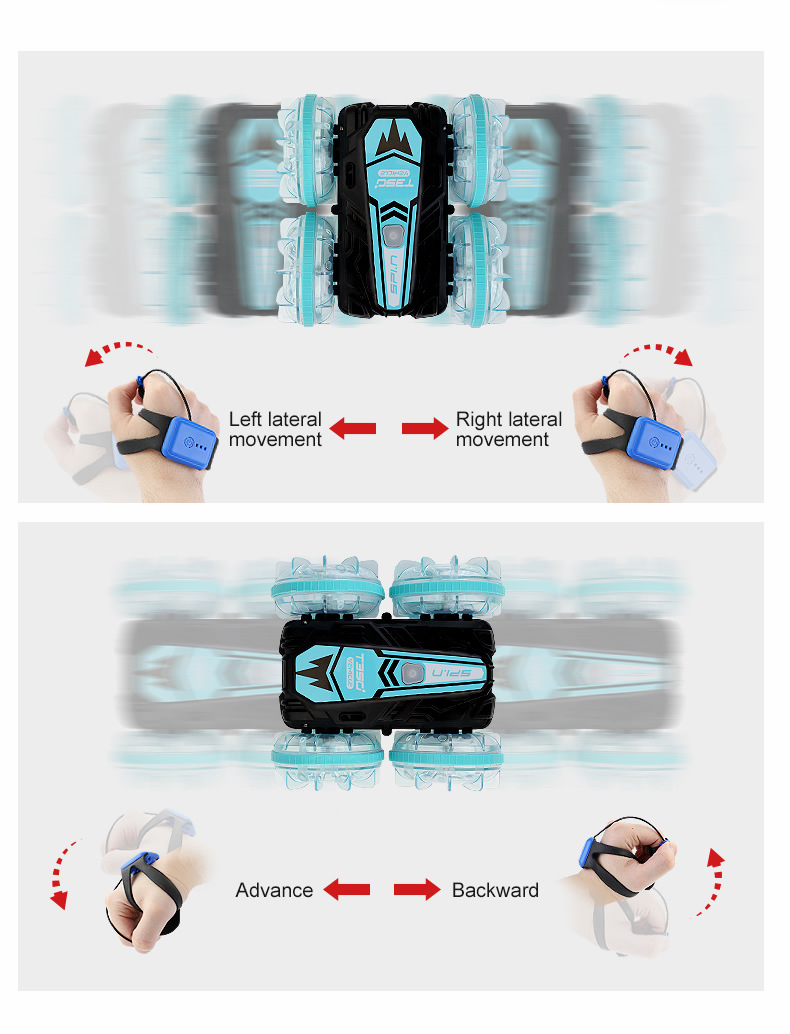[Wathet] Two-sided luminous amphibious vehicle stunt remote control amphibious tumbling rotary remote control stunt vehicle beach  1203J