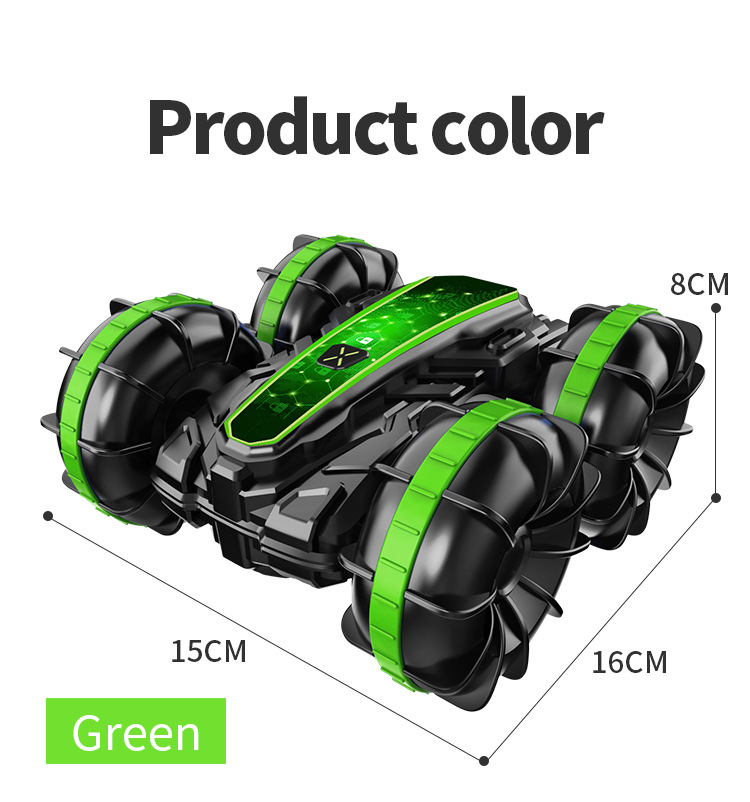 [Green] Double side stunt remote control amphibious tumbling rotary remote control stunt Amphibious beach toy 1:16 toy car  1203J