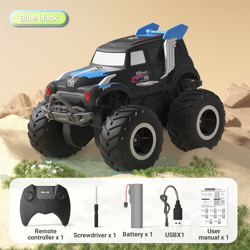 [Blue] Amphibious four-wheel drive big foot climbing remote control car two-sided driving children