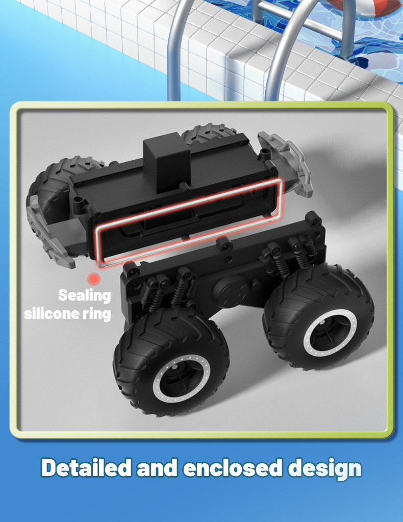 [Blue] Amphibious four-wheel drive big foot climbing remote control car two-sided driving children