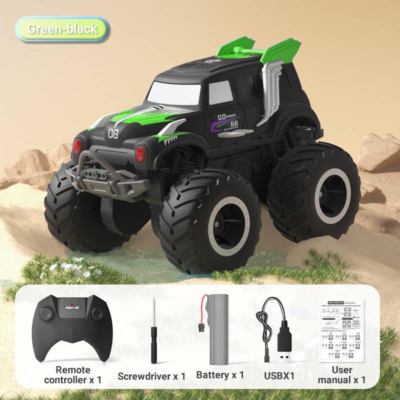 [Green] Amphibious four-wheel drive big foot climbing remote control car two-sided driving children