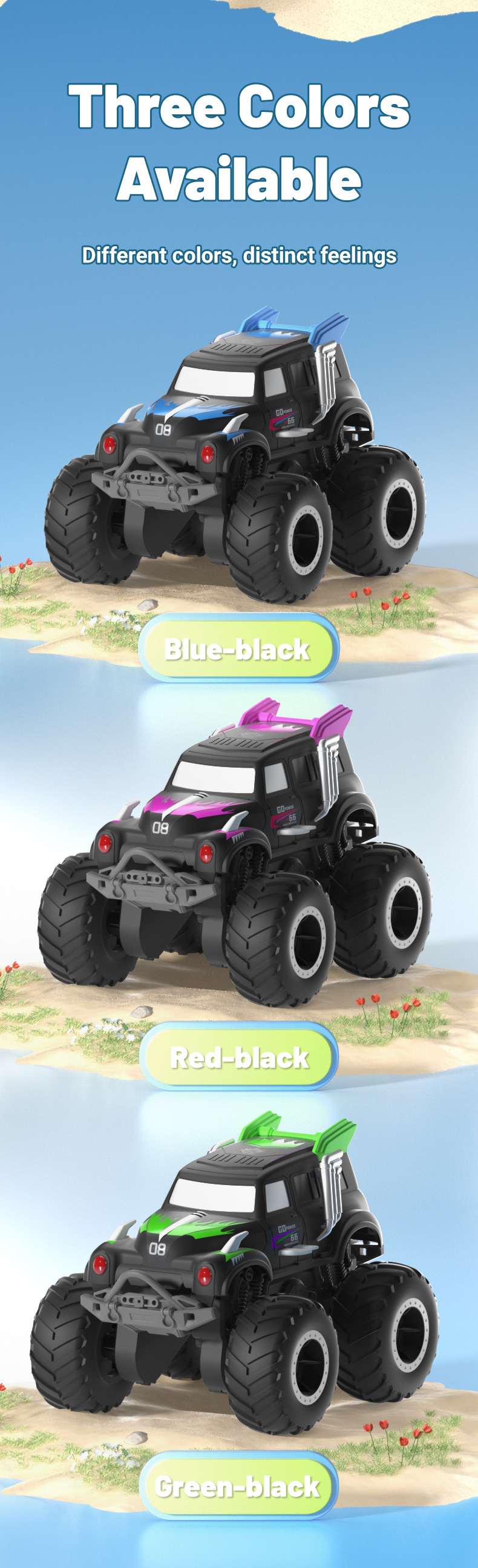 [Green] Amphibious four-wheel drive big foot climbing remote control car two-sided driving children