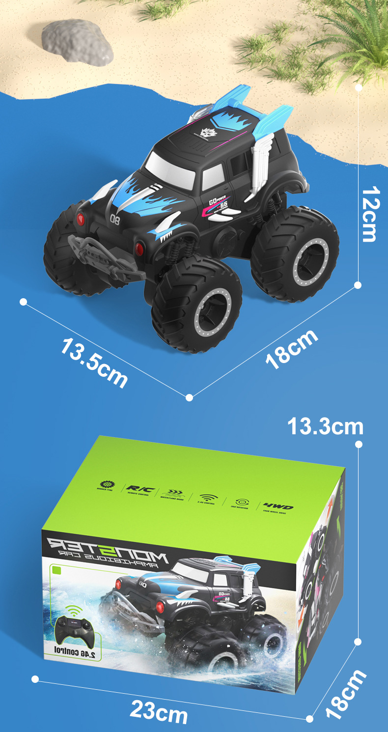 [Green] Amphibious four-wheel drive big foot climbing remote control car two-sided driving children